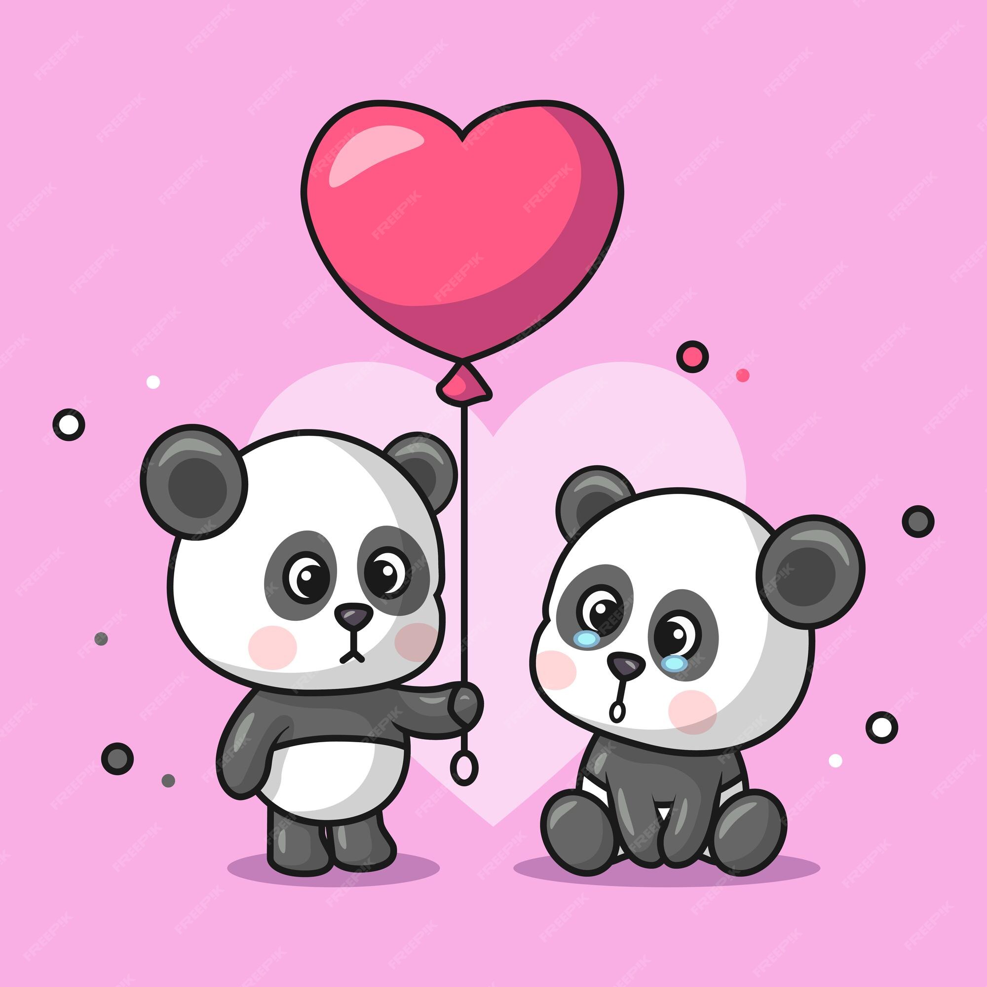 Desenho Animado Panda Abraçando Balão Em Forma De Coração Ilustração Stock  - Ilustração de vetor, amor: 209070527