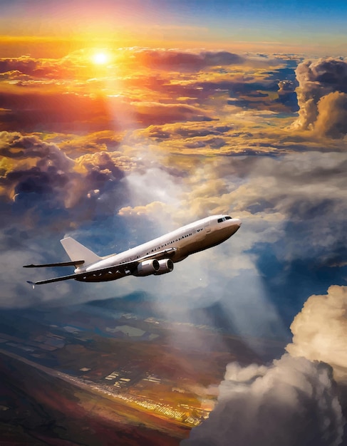 Ilustração de um avião nas nuvens