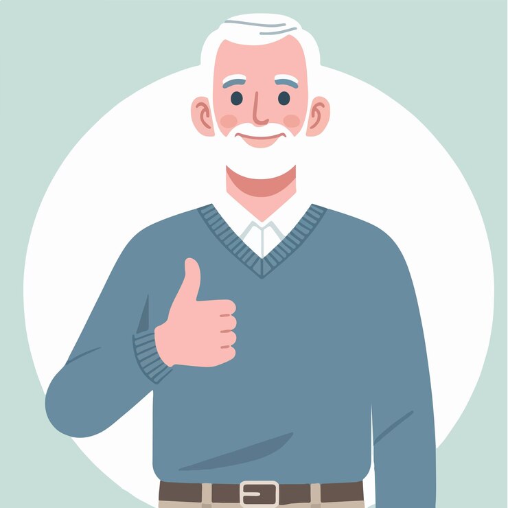 Vetor ilustração de um avô dando um polegar para cima em um estilo de design plano