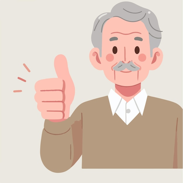Ilustração de um avô dando um polegar para cima em um estilo de design plano
