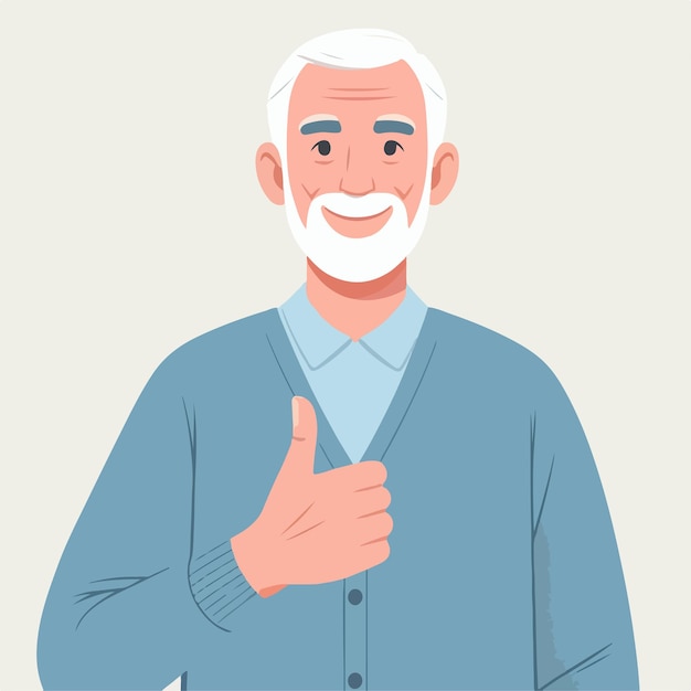 Ilustração de um avô dando um polegar para cima em um estilo de design plano