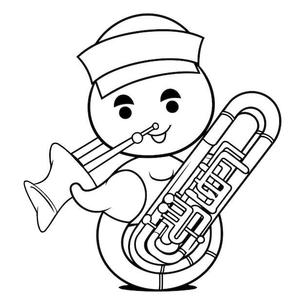 Vetor ilustração de um boneco de neve tocando a trombeta