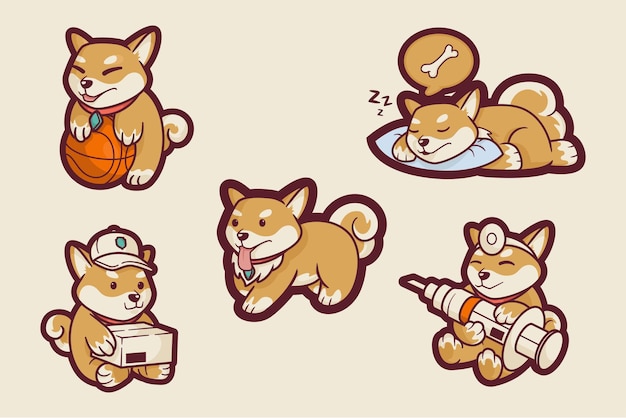 Vetor ilustração de um cão shiba inu bonito e doce