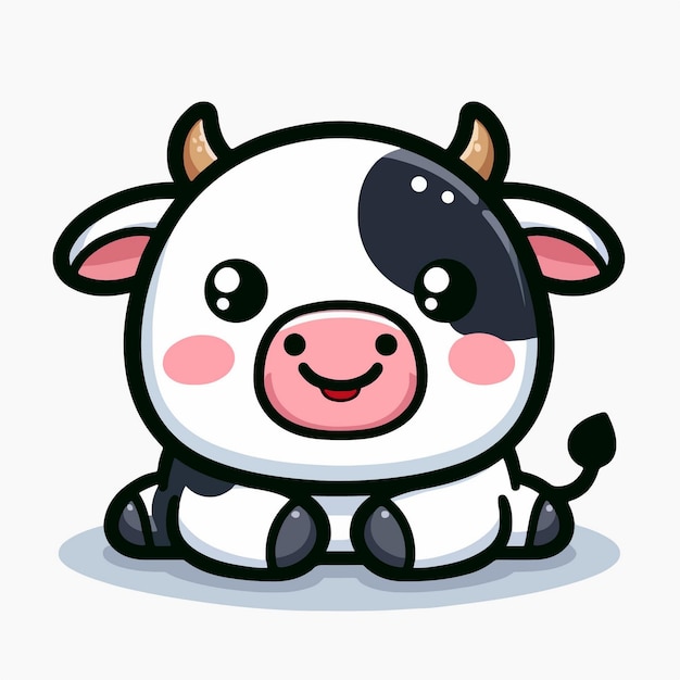 ilustração de um caractere animal de vaca bonito sentado plano projeto vetor simples