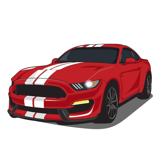 Vetor ilustração de um carro esporte vermelho com duas faixas brancas no capô do carro. todas as ilustrações são fáceis de usar e editáveis. muscle car detalhado de vetor isolado no fundo branco