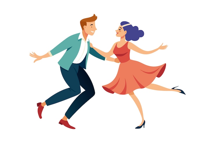 Vetor ilustração de um casal feliz dançando juntos com alegria