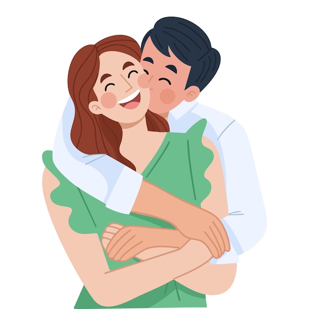 Ilustração de um casal feliz e bonito abraçando-se