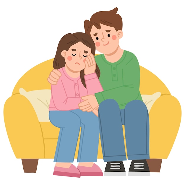 Ilustração de um casal proporcionando conforto no sofá