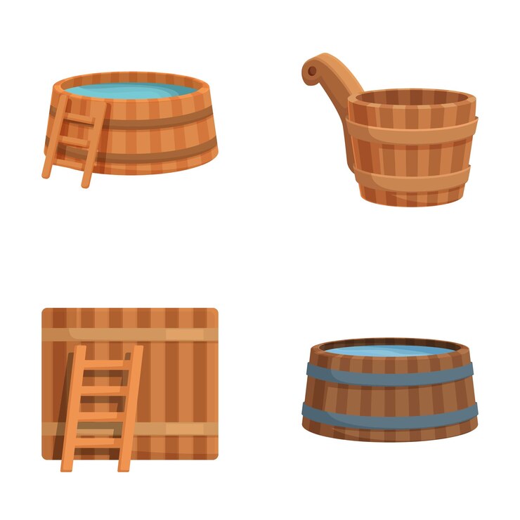 Vetor ilustração de um conjunto de acessórios de sauna de madeira