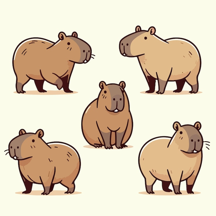 Vetor ilustração de um conjunto de capibaras com um estilo de design plano