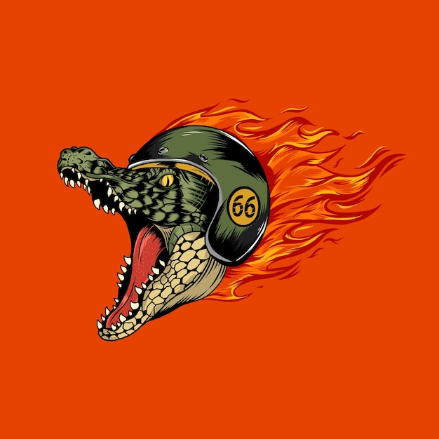 Vetor ilustração de um crocodilo usando um capacete em alta velocidade
