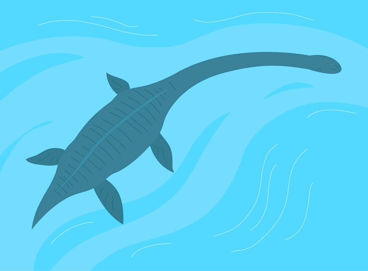 Vetor ilustração de um dinossauro subaquático pré-histórico, o plesiossauro com barbatanas