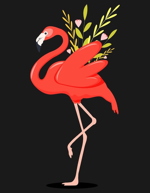 Vetor ilustração de um flamingo rosa ilustração de um flamingo flamingo com ilustração vetorial de flores