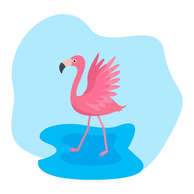Ilustração de um flamingo rosa na praia.