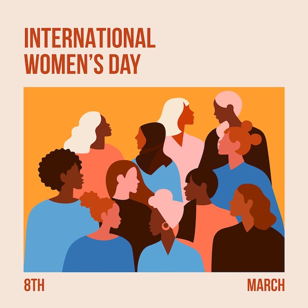 Ilustração de um fundo com pessoas comemorando o Dia Internacional da Mulher