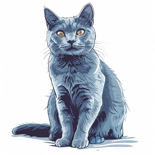 Vetor ilustração de um gato azul em uma aquarela de fundo branco