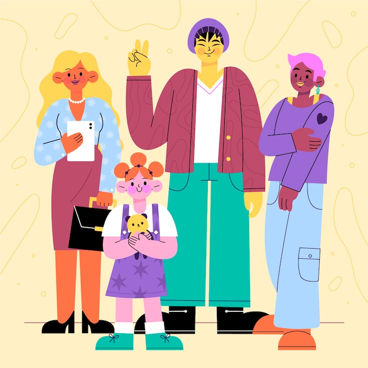 Ilustração de um grupo de pessoas desenhada à mão