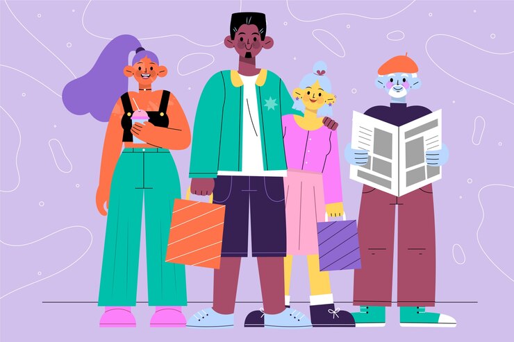 Ilustração de um grupo de pessoas desenhada à mão
