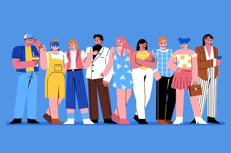 Ilustração de um grupo plano de pessoas