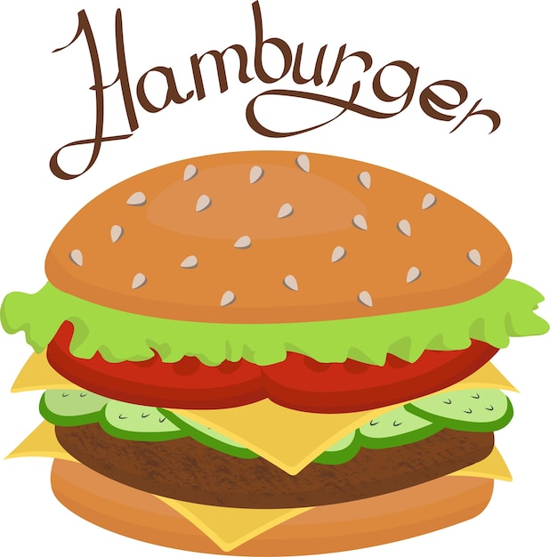 Ilustração de um hambúrguer ou cheeseburger estilizado fast food foodisolated em um fundo branco