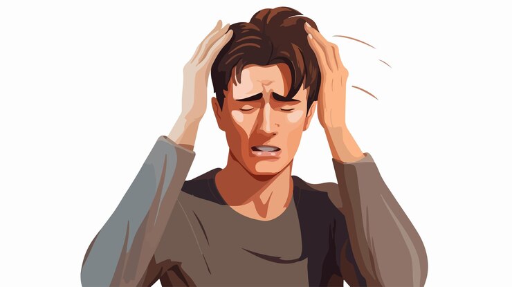 Vetor ilustração de um homem com dor de cabeça cluster de dor de cabeça