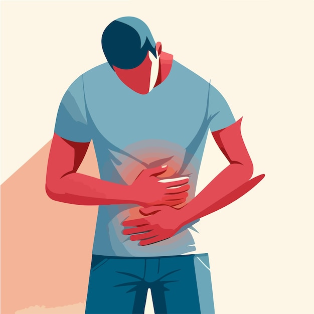 Ilustração de um homem com dor de estômago em um estilo de design plano