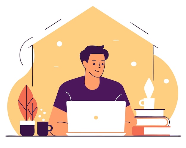 Ilustração de um homem freelancer trabalhando como freelancer em casa