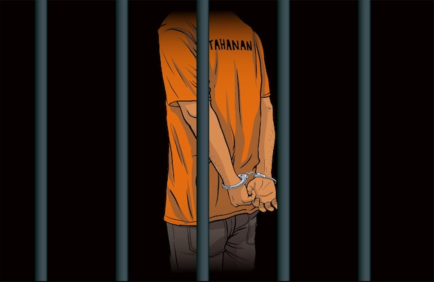Vetor ilustração de um homem prisioneiro na prisão
