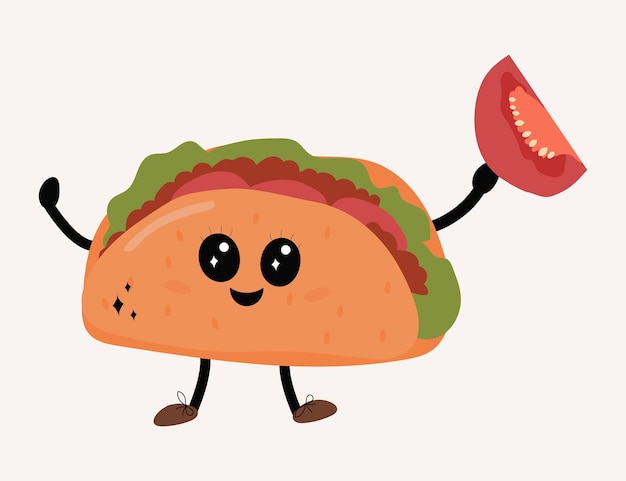 Ilustração de um ícone vetorial kawaii de um mascote de desenho animado taco personagem de taco fofo adequado para web