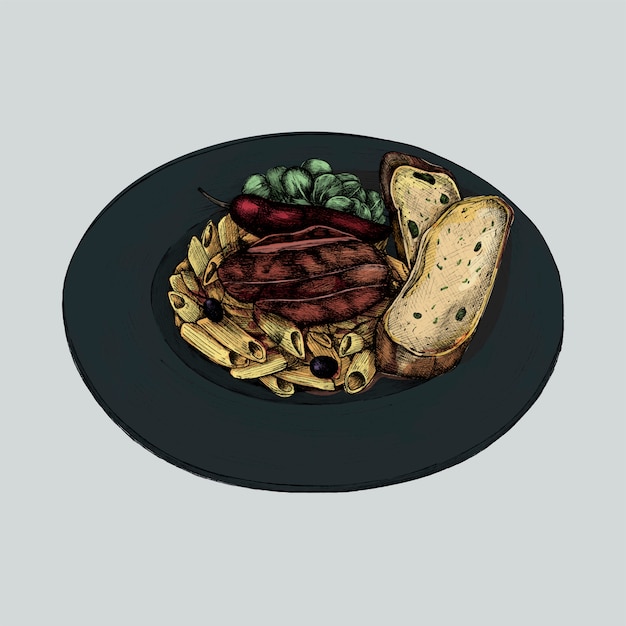 Vetor ilustração de um jantar penne