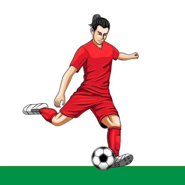 Ilustração de um jogador de futebol chutando a bola