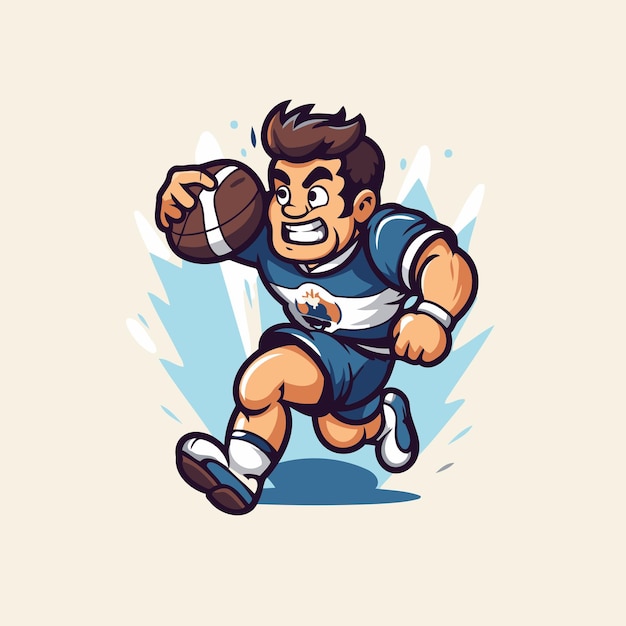 Vetor ilustração de um jogador de rugby correndo com uma bola feita em estilo de desenho animado