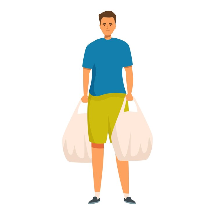 Ilustração de um jovem segurando sacos de compras