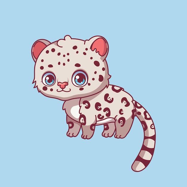 Ilustração de um leopardo de neve de desenho animado em fundo colorido