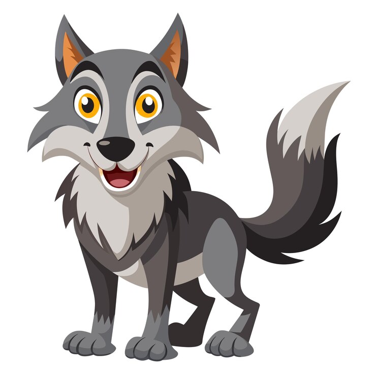 Vetor ilustração de um lobo cinzento amigável com um grande sorriso