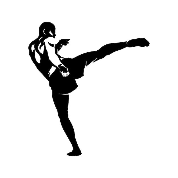 ilustração de um lutador de silhueta de muay thai chutando