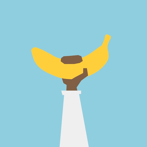 Ilustração, de, um, mão, com, um, banana