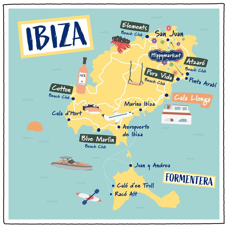 Vetor ilustração de um mapa de ibiza