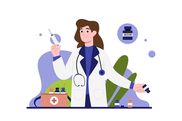 Ilustração de um médico segurando uma injeção