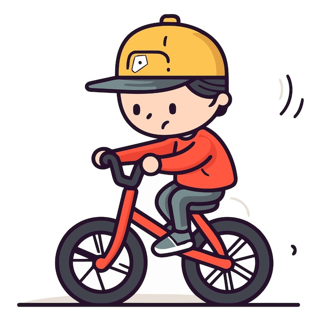 Ilustração de um menino andando de bicicleta com o capacete colocado