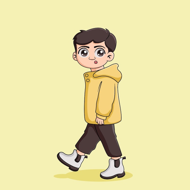 Vetor ilustração de um menino bonito caminhando olhando para o lado