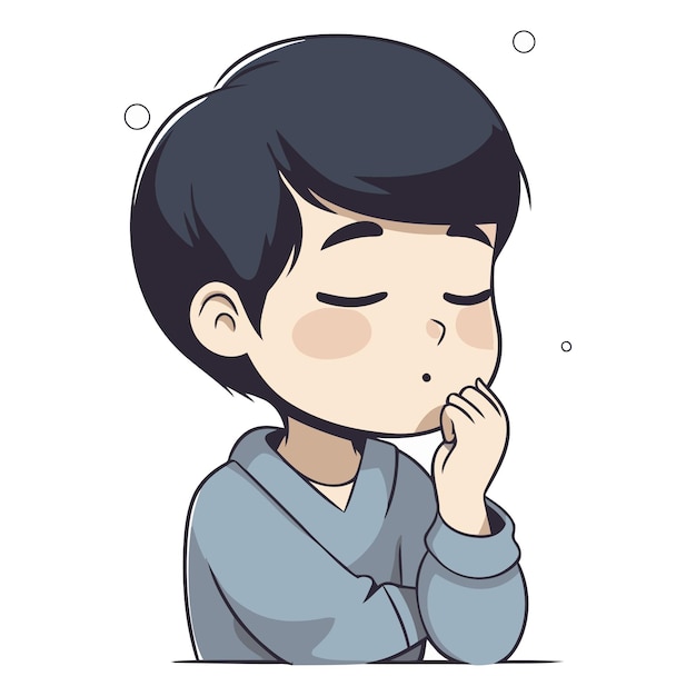 Vetor ilustração de um menino bonito que sofre de resfriado ou gripe