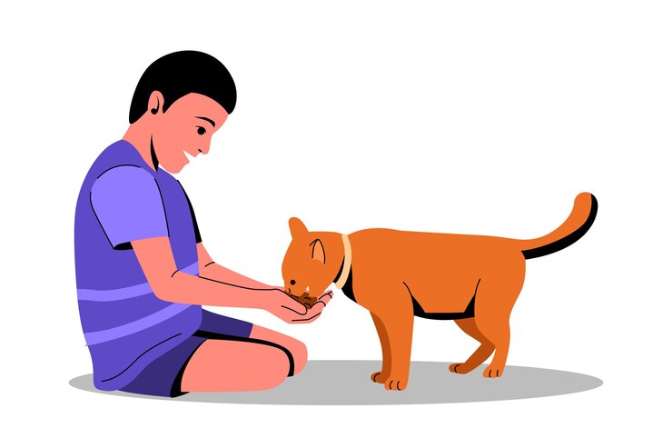 Vetor ilustração de um menino brincando com seu gato