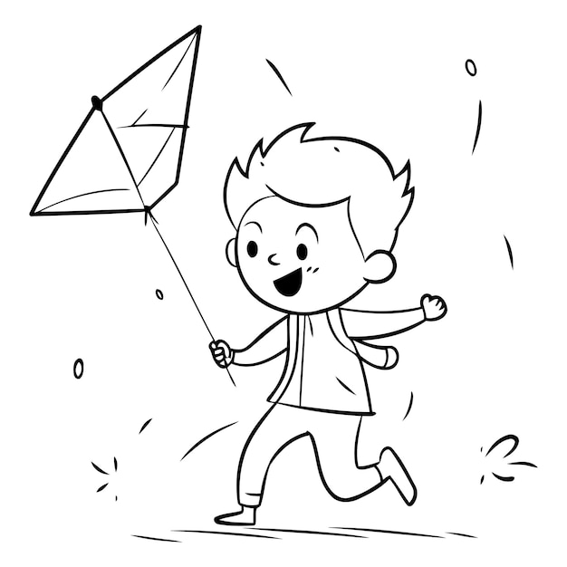 Vetor ilustração de um menino correndo com uma cometa na mão