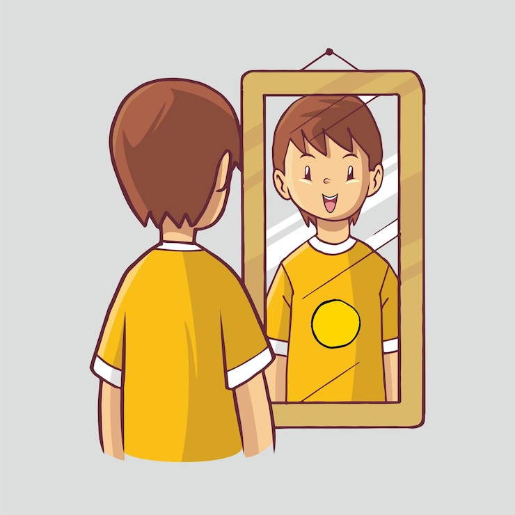 Vetor ilustração de um menino em frente a um espelho