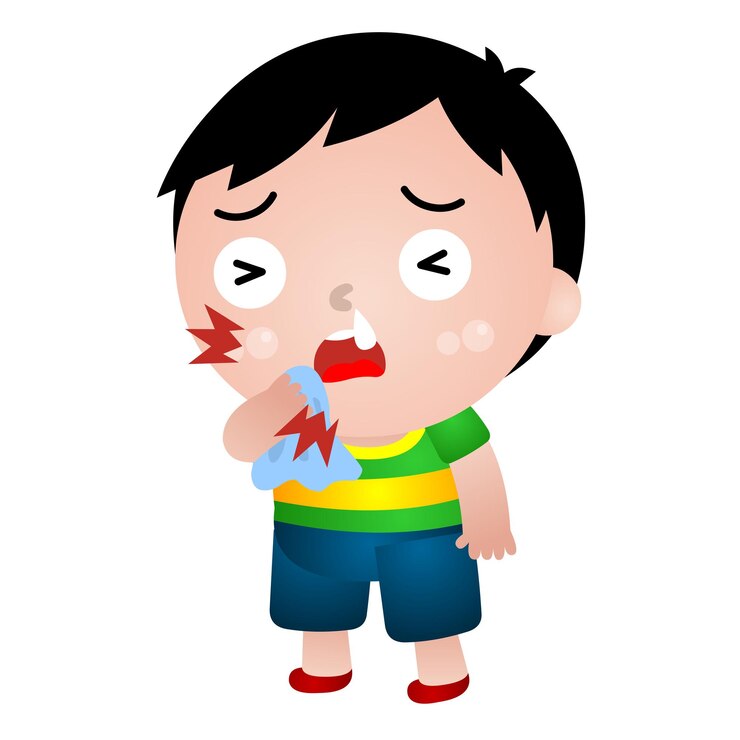 Vetor ilustração de um menino em várias poses doente, dor de estômago, coriza