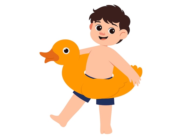 Ilustração de um menino nadando no verão