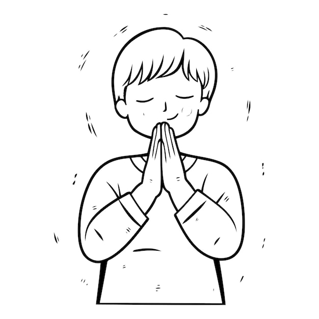 Vetor ilustração de um menino orando com as mãos fechadas em oração