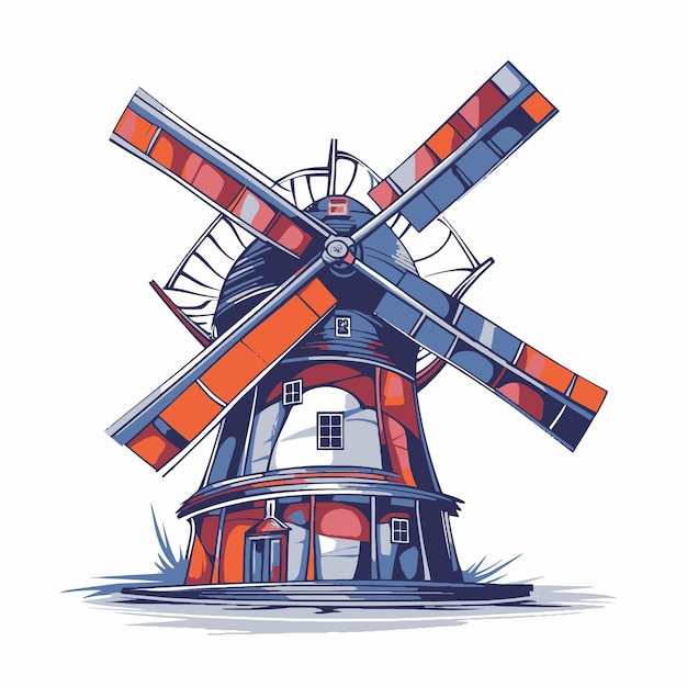 Ilustração de um moinho de vento em estilo pop art