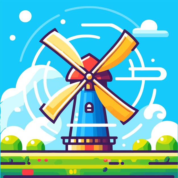 Vetor ilustração de um moinho de vento sendo soprado pelo vento